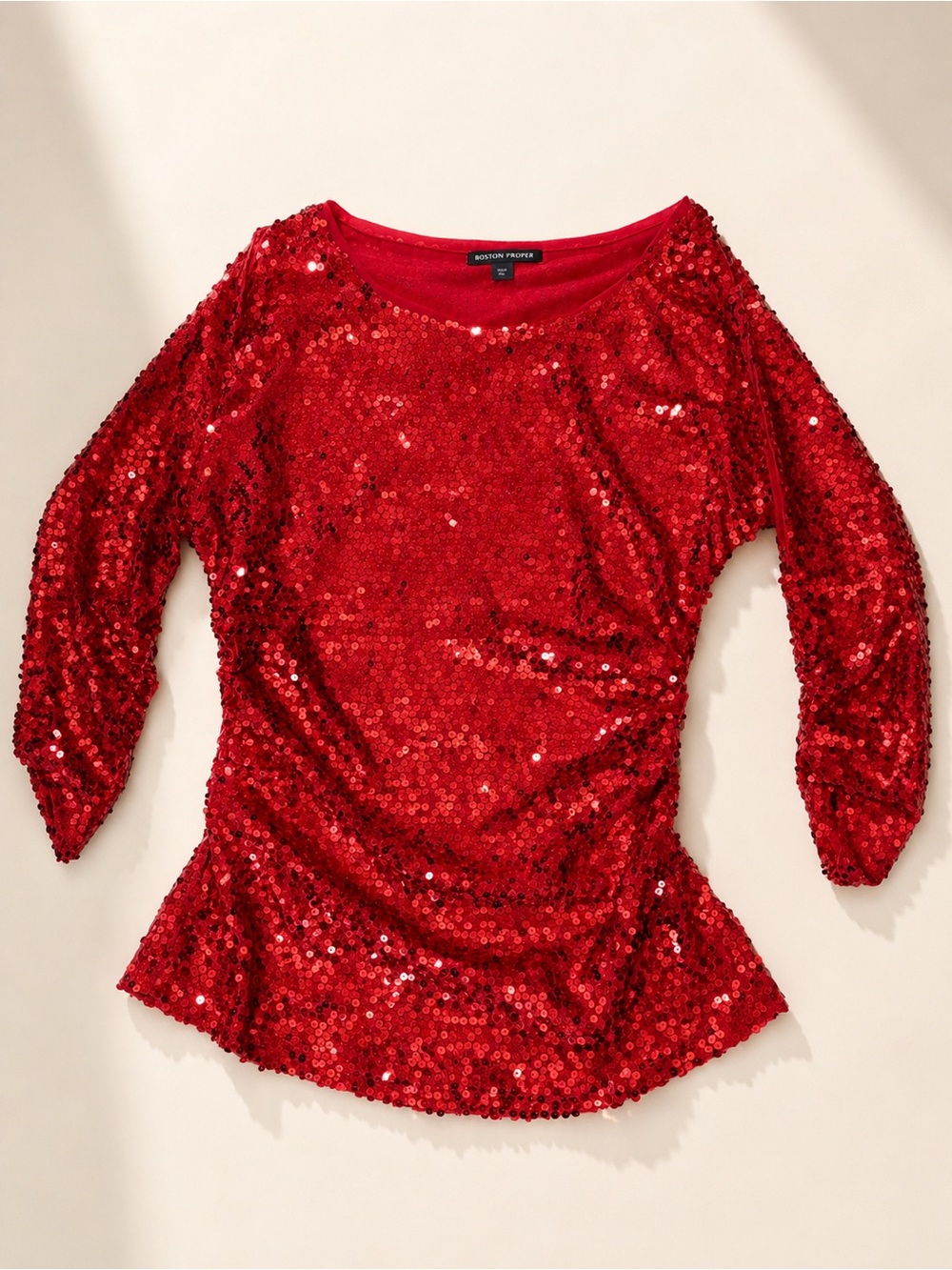 Boston Proper Red Sequin Boatneck Tunic Top